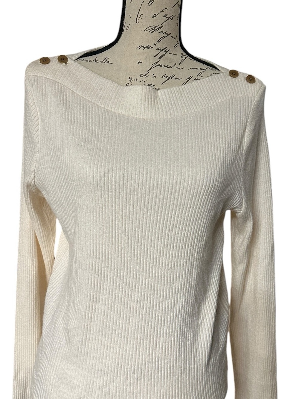 MADEWELL Women’s Soft Boatneck Long-Sleeve Tee XXL Antique Cream Ribbed Knit EUC